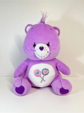Vintage 2003 Nanco Care Bears Share Bear Purple Lollipop Plush Sitting Y2k Toy